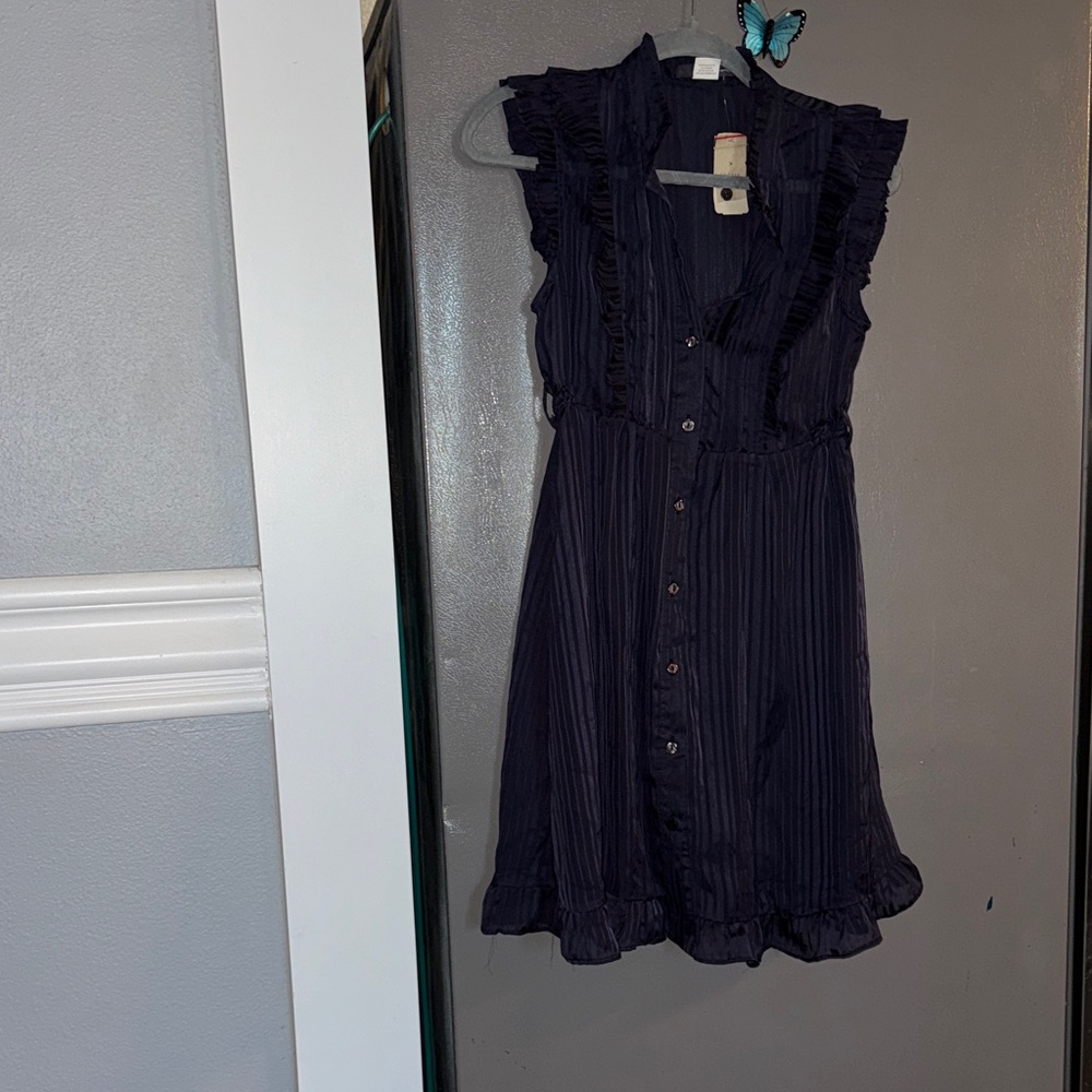 NWT twenty one Ruffled Navy Button-Down Dress .#1